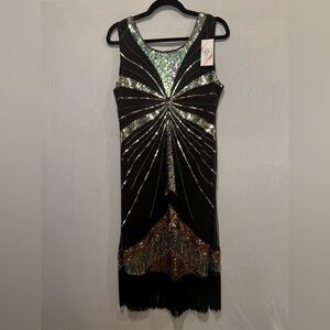Dazzling Black and Gold Sequin Mini Dress